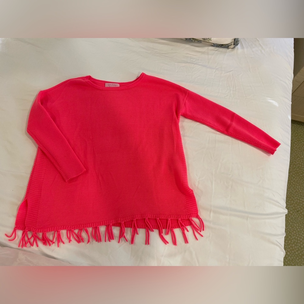 Lilly Pulitzer Pink Sweater with Fringe Girls Size M(6-7)